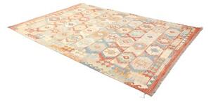 Tappeto Kilim Geometrico Arancione Azzurro 197x293 Cm
