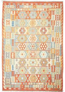 Tappeto Kilim Geometrico Arancione Azzurro 203x294 Cm