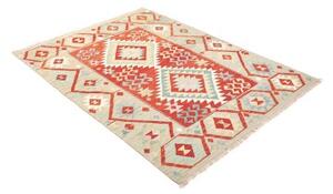 Tappeto Kilim Geometrico Verde Salvia Rosso 129x170 Cm