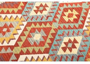 Tappeto Kilim Geometrico Rosso Mattone Azzurro 203x300 Cm