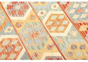 Tappeto Kilim Geometrico Arancione Azzurro 203x294 Cm