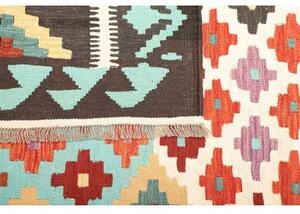 Tappeto Kilim Geometrico Marrone Scuro Azzurro 208x297 Cm