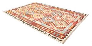 Tappeto Kilim Geometrico Rosso Mattone Azzurro 203x300 Cm