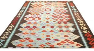 Tappeto Kilim Geometrico Azzurro Marrone Scuro 200x306 Cm
