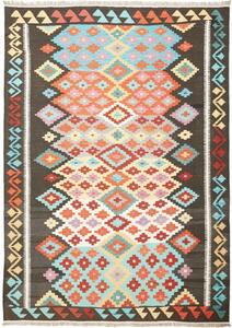 Tappeto Kilim Geometrico Marrone Scuro Azzurro 208x297 Cm
