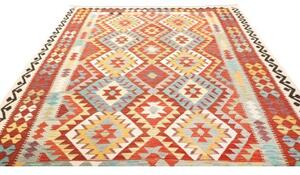 Tappeto Kilim Geometrico Rosso Mattone Azzurro 203x300 Cm