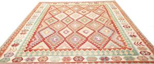 Tappeto Kilim Geometrico Avorio Rosso 247x294 Cm