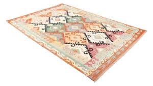 Tappeto Kilim Geometrico Verde Salvia Arancione 170x247 Cm
