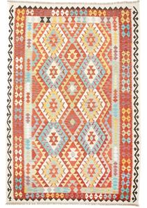 Tappeto Kilim Geometrico Rosso Mattone Azzurro 203x300 Cm