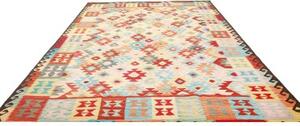 Tappeto Kilim Geometrico Avorio Multicolore 253x347 Cm
