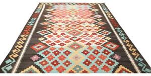 Tappeto Kilim Geometrico Marrone Scuro Azzurro 208x297 Cm