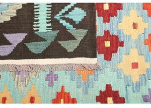Tappeto Kilim Geometrico Azzurro Marrone Scuro 200x306 Cm