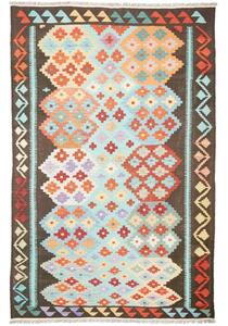 Tappeto Kilim Geometrico Azzurro Marrone Scuro 200x306 Cm