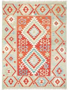 Tappeto Kilim Geometrico Verde Salvia Rosso 129x170 Cm