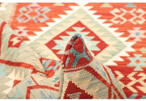 Tappeto Kilim Geometrico Verde Salvia Rosso 129x170 Cm