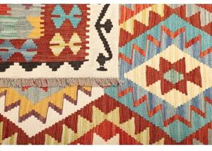 Tappeto Kilim Geometrico Rosso Mattone Azzurro 203x300 Cm