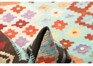 Tappeto Kilim Geometrico Azzurro Marrone Scuro 200x306 Cm