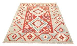 Tappeto Kilim Geometrico Verde Salvia Rosso 129x170 Cm