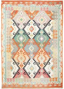 Tappeto Kilim Geometrico Verde Salvia Arancione 170x247 Cm