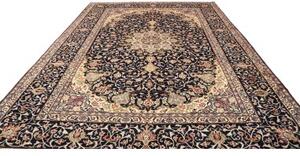 Tappeto Nadjafabad Medaglione Floreale Blu Notte Avorio 300x400 Cm