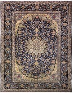 Tappeto Nadjafabad Medaglione Floreale Blu Notte Avorio 300x400 Cm