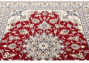 Tappeto Nain Kashmar Medaglione Floreale Rosso Bianco Avorio 150x196 Cm