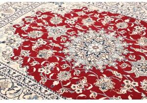 Tappeto Nain Kashmar Medaglione Floreale Rosso Bianco Avorio 150x196 Cm