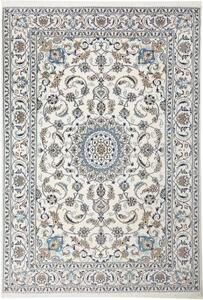 Tappeto Nain Kashmar Medaglione Floreale Avorio Blu 198x290 Cm