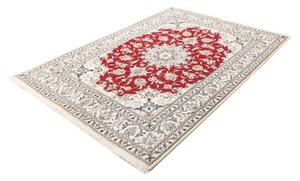 Tappeto Nain Kashmar Medaglione Floreale Rosso Bianco Avorio 147x208 Cm