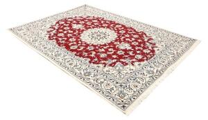 Tappeto Nain Kashmar Medaglione Floreale Rosso Bianco Avorio 170x240 Cm