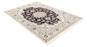 Tappeto Nain Kashmar Medaglione Floreale Blu Scuro Avorio 150x205 Cm