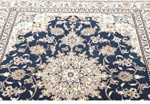 Tappeto Nain Kashmar Medaglione Floreale Blu Avorio 153x210 Cm