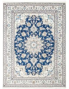Tappeto Nain Kashmar Medaglione Floreale Blu Avorio 153x210 Cm