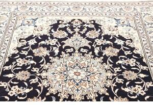 Tappeto Nain Kashmar Medaglione Floreale Blu Scuro Avorio 152x202 Cm
