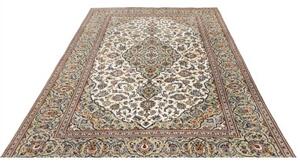 Tappeto Kashan Medaglione Floreale Avorio Blu 192x285 Cm