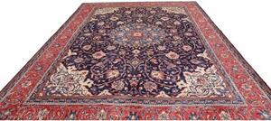 Tappeto Sarough Medaglione Floreale Blu Notte Rosso 300x395 Cm