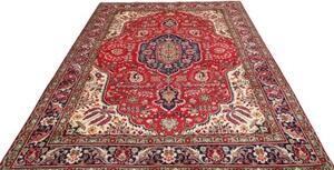 Tappeto Tabriz Medaglione Floreale Rosso Blu Scuro 200x300 Cm