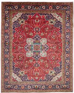 Tappeto Tabriz Medaglione Floreale Rosso Blu Scuro 260x336 Cm