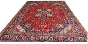 Tappeto Tabriz Medaglione Floreale Rosso Blu Scuro 260x336 Cm