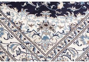 Tappeto Nain Kashmar Medaglione Floreale Blu Notte Avorio 168x234 Cm