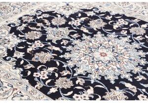 Tappeto Nain Kashmar Medaglione Floreale Blu Scuro Avorio 145x207 Cm
