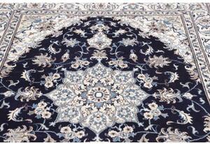 Tappeto Nain Kashmar Medaglione Floreale Blu Notte Avorio 168x234 Cm