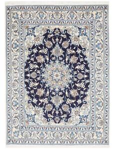 Tappeto Nain Kashmar Medaglione Floreale Blu Scuro Avorio 147x200 Cm