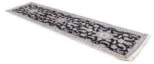 Tappeto Nain Kashmar Medaglione Floreale Blu Notte Avorio Corsia 80x290 Cm