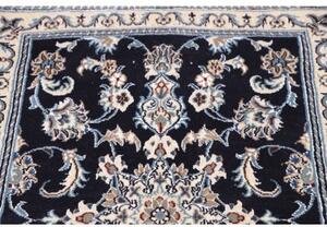 Tappeto Nain Kashmar Medaglione Floreale Blu Notte Avorio Corsia 80x290 Cm