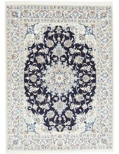 Tappeto Nain Kashmar Medaglione Floreale Blu Scuro Avorio 145x207 Cm