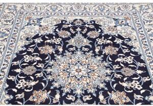 Tappeto Nain Kashmar Medaglione Floreale Blu Scuro Avorio 147x200 Cm