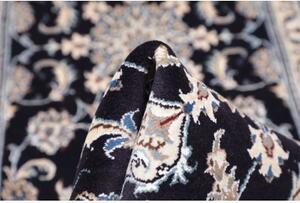 Tappeto Nain Kashmar Medaglione Floreale Blu Notte Avorio Corsia 80x290 Cm