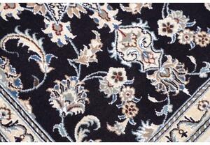 Tappeto Nain Kashmar Medaglione Floreale Blu Notte Avorio Corsia 80x290 Cm