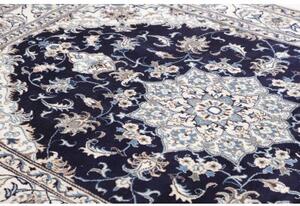Tappeto Nain Kashmar Medaglione Floreale Blu Notte Avorio 168x234 Cm